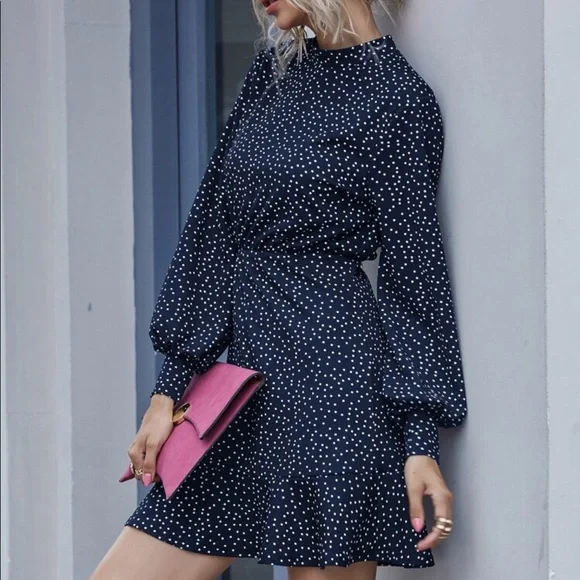 navy blue dress for baby girl Ruffle Hem A-Line Long Sleeve Dress main image 1